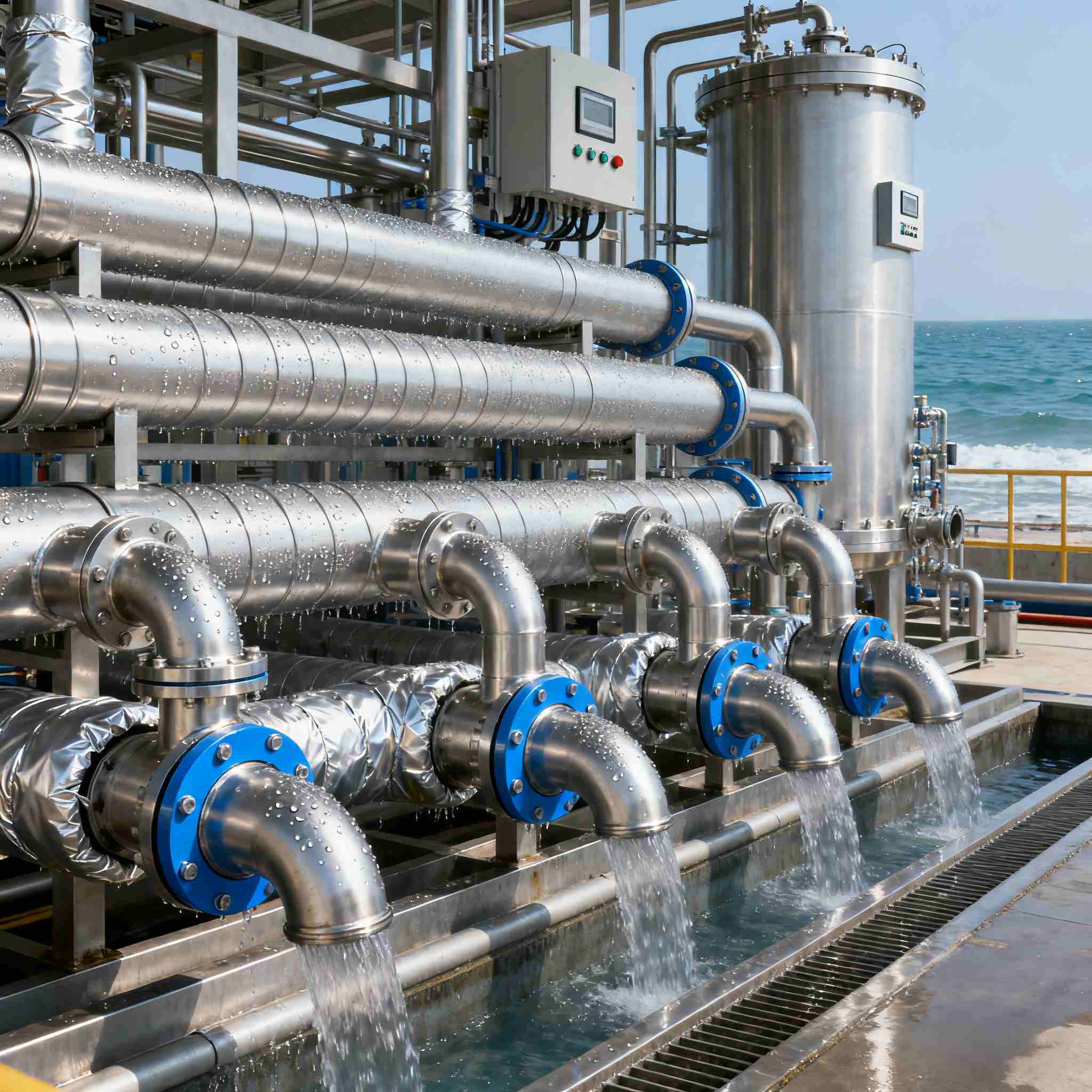 Application of titanium tubes in seawater desalination.