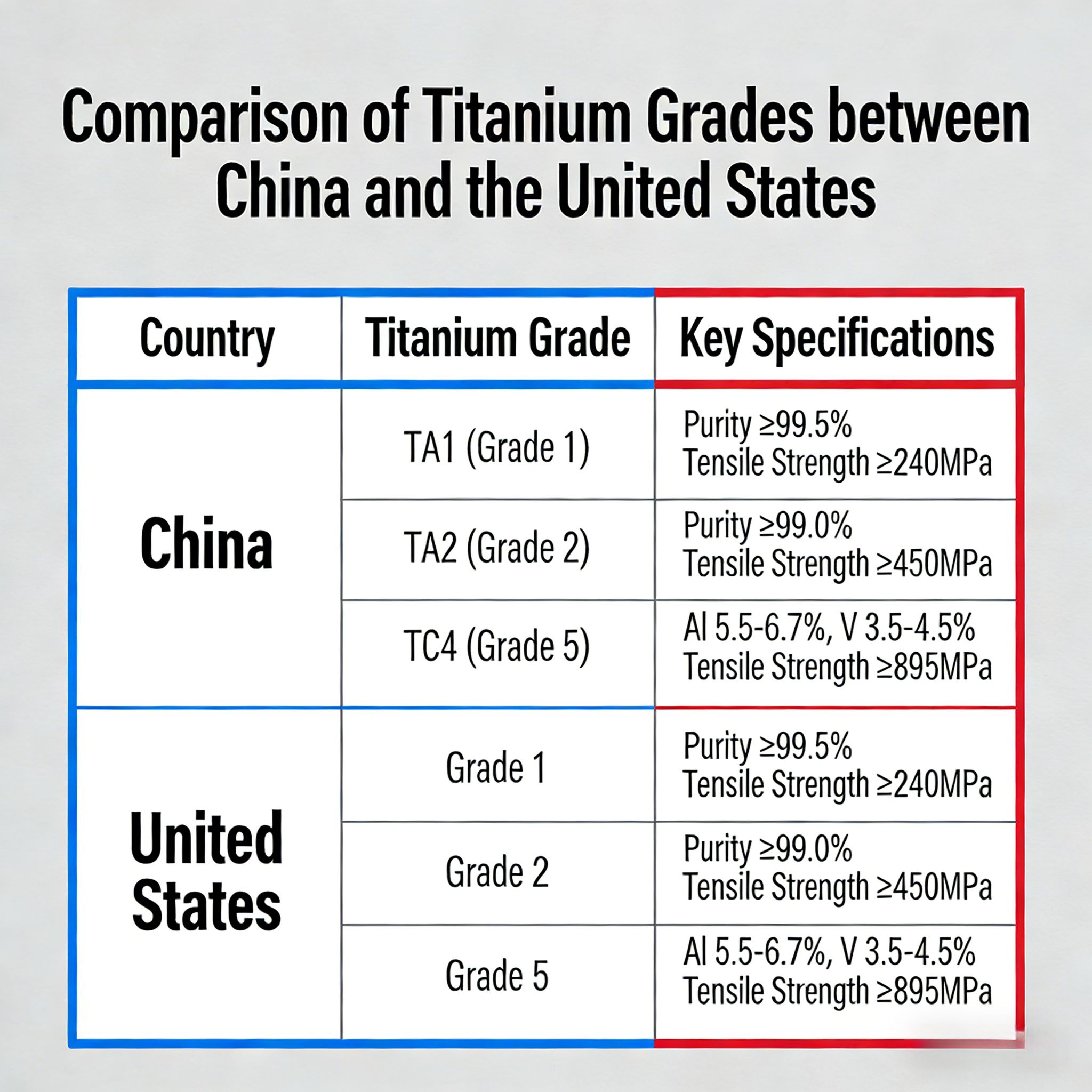 Comparison of Titanium Grades between China and the United States