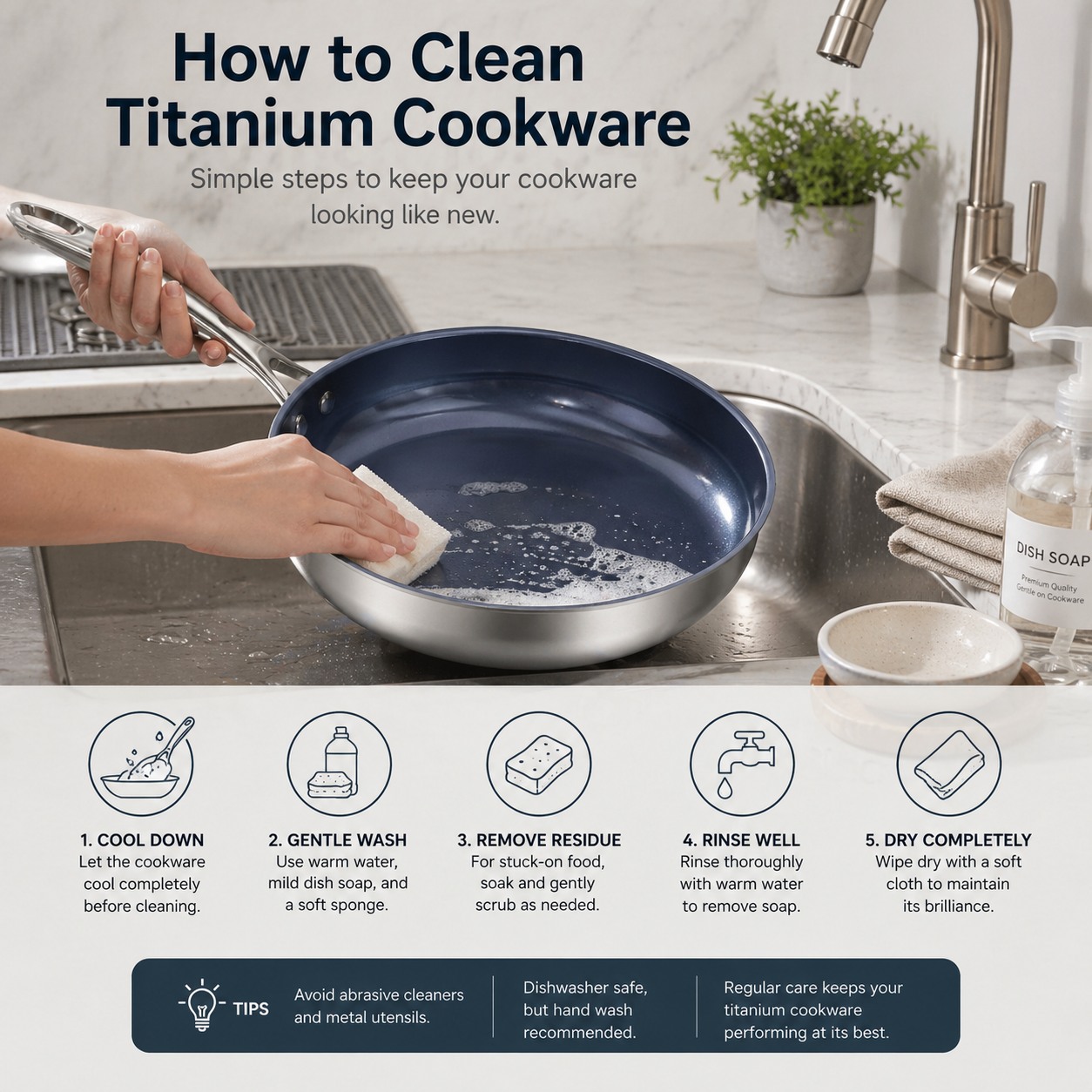 How to Clean Titanium Cookware: Daily Care, Burnt Food, Stains, and What to Avoid