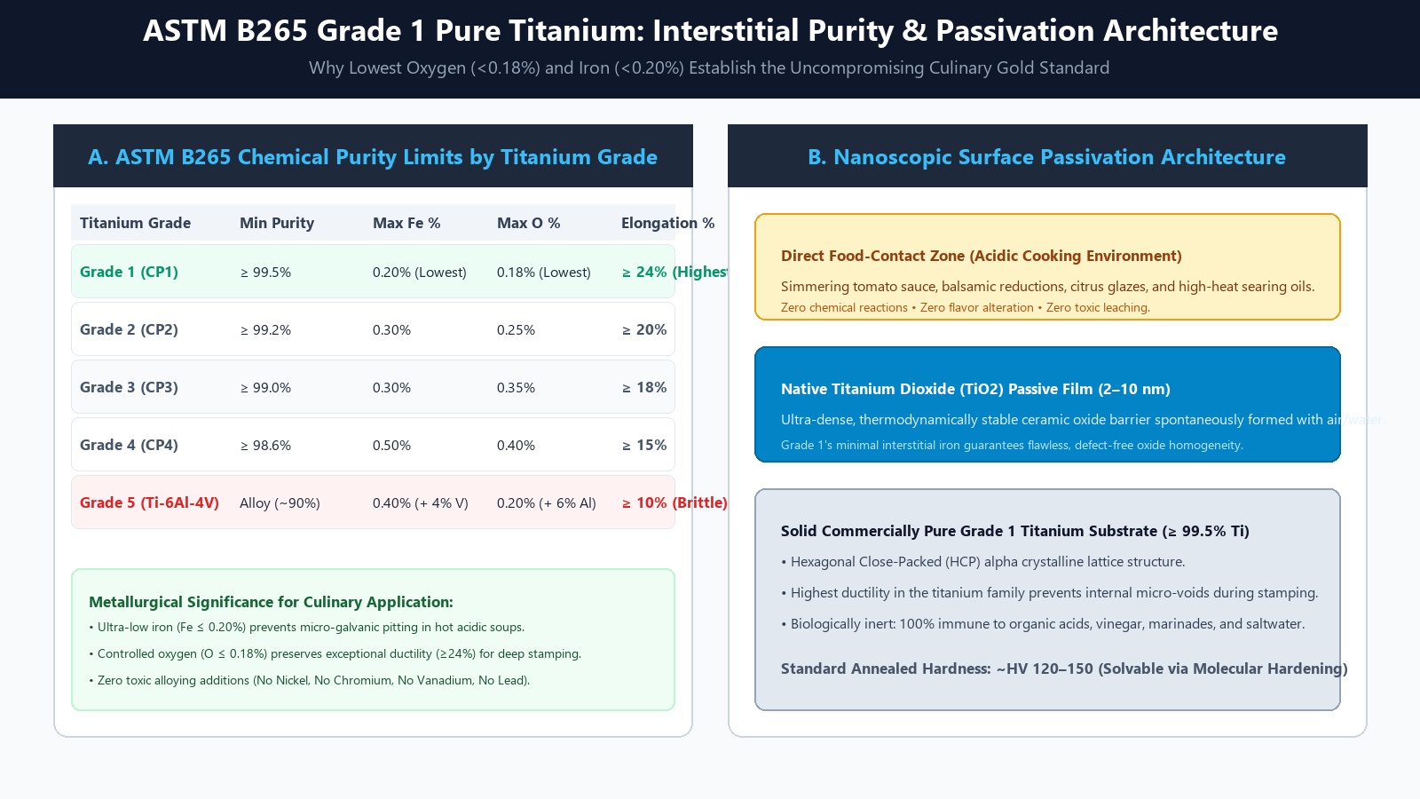 Why Grade 1 Titanium Is the Gold Standard for Food-Contact Titanium Cookware